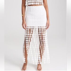 SAYLOR NWT Ellie White Fringe Crochet Midi Skirt Size S